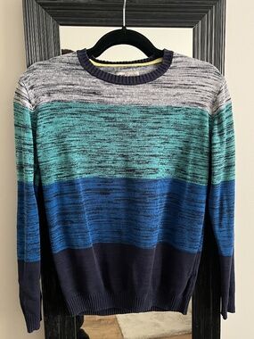 Blue & Teal Colorblock Knit Sweater Women S